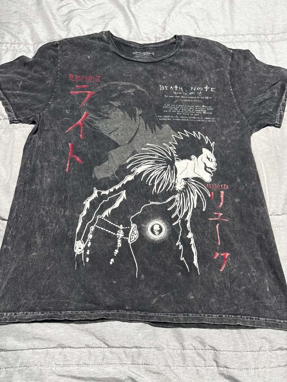 Death Note Light and Ryuk Acid Wash Graphic T-Shirt Men’s M